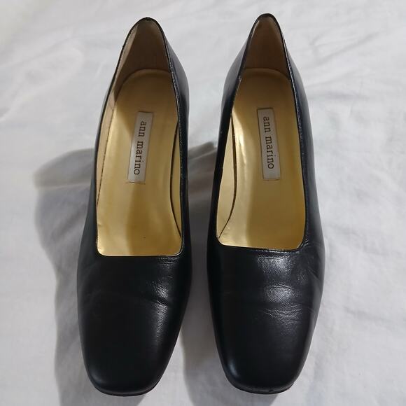VTG Ann Marino 6 1/2 Black Leather Square-Toe 3" Heel Block Heel Classic - Picture 5 of 14